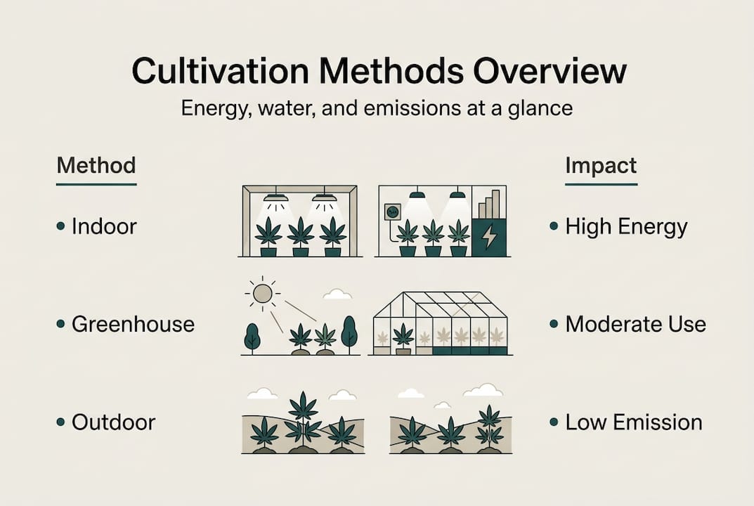 Infographic comparing cannabis cultivation methods and impact