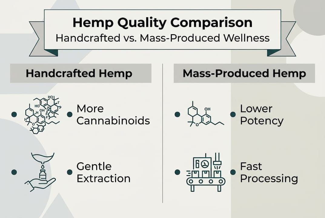 Infographic contrasting hemp product quality factors