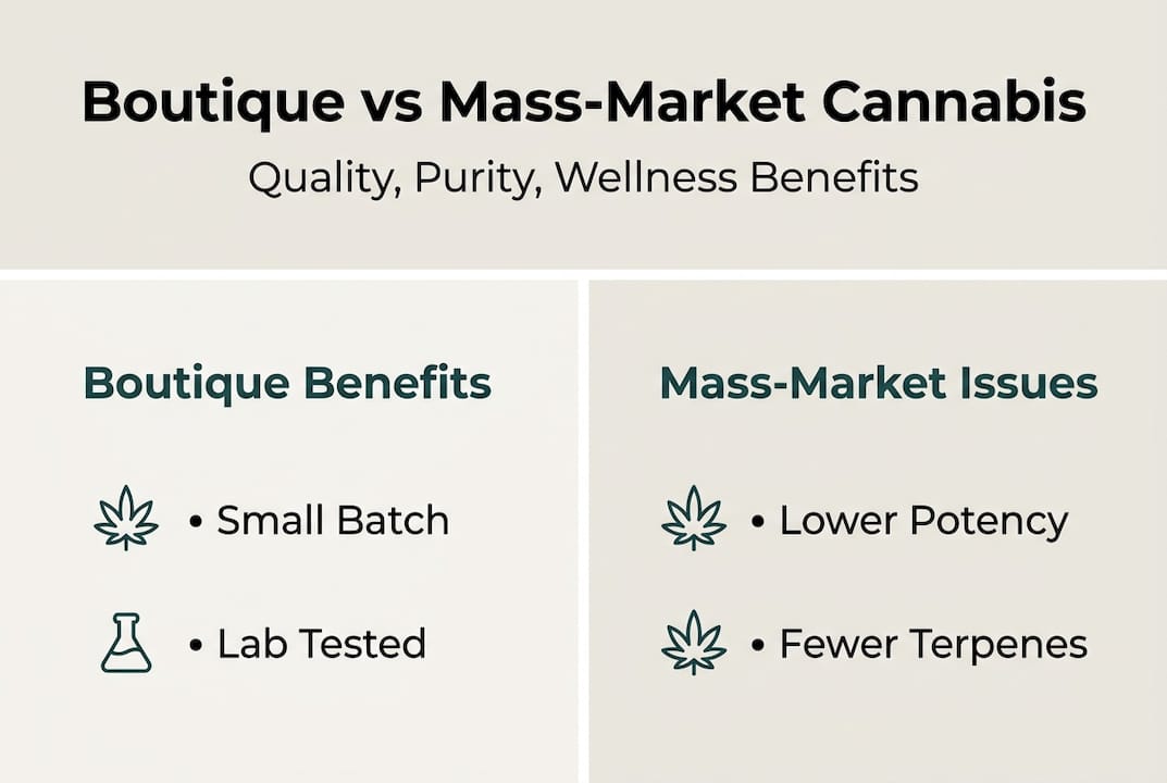 Infographic showing boutique versus mass-market cannabis benefits
