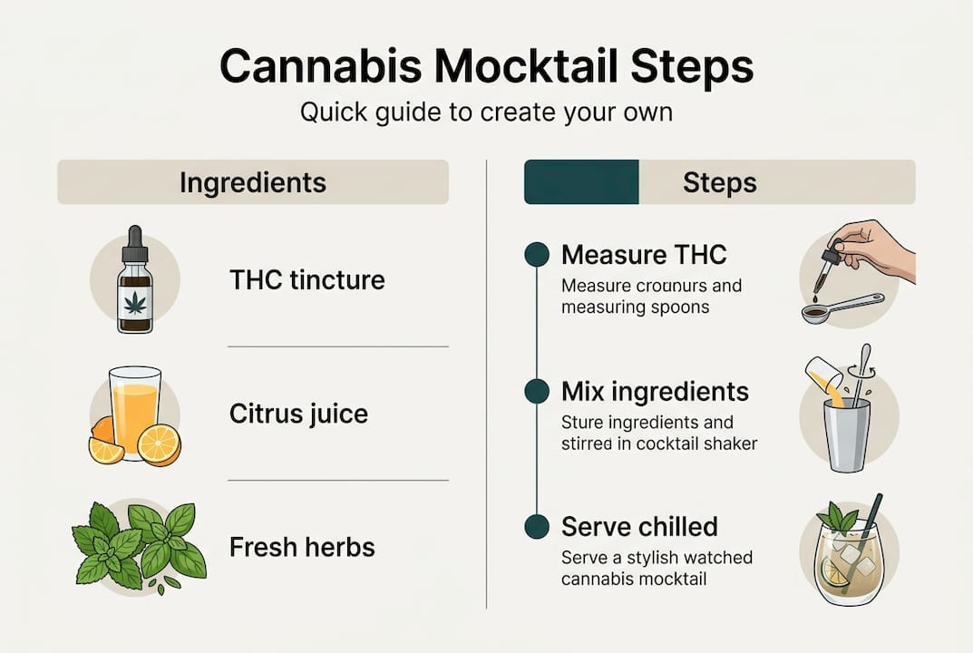 Infographic of key steps and ingredients for cannabis mocktail