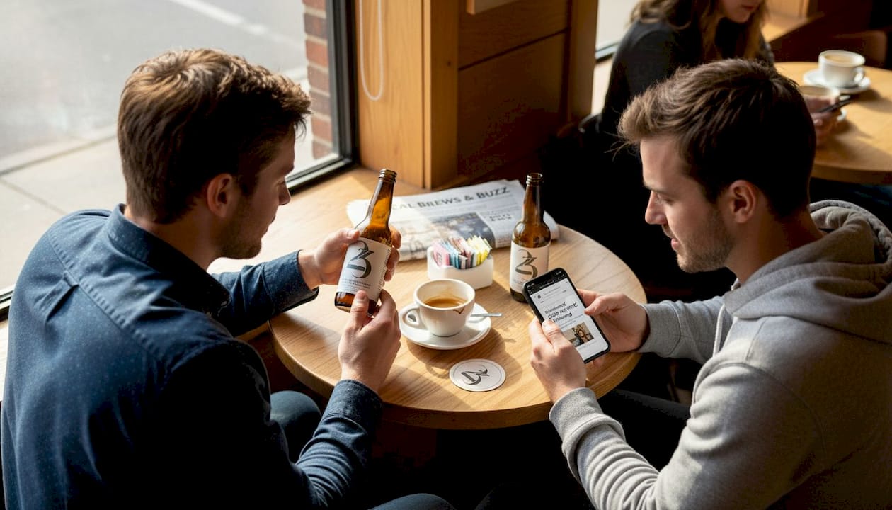 Friends comparing CBD and THC drinks at café