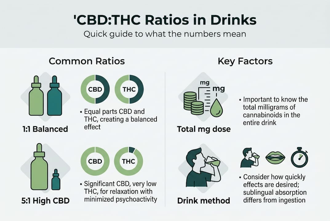 CBD THC drink ratio infographic with key facts
