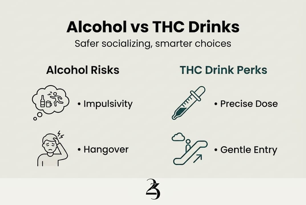 Infographic comparing alcohol and THC drink options