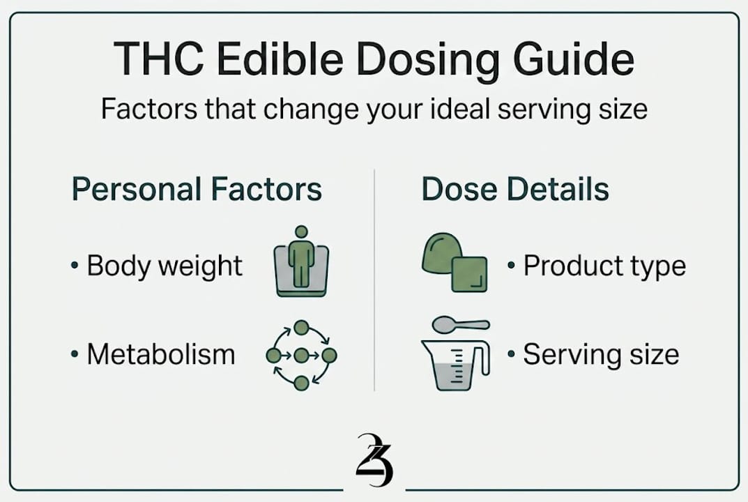 Infographic overview of THC edible dosing factors