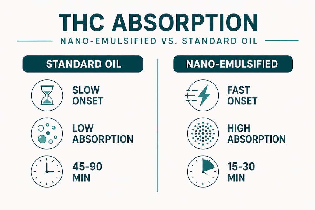Infographic comparing THC oil to nano-emulsified THC