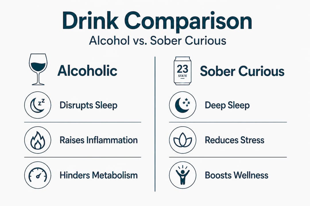 Infographic comparing alcoholic and sober curious drinks