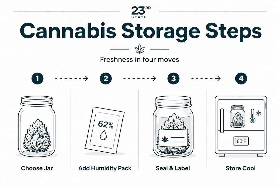 Infographic shows step-by-step cannabis storage workflow