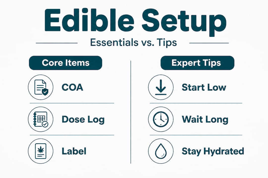 Infographic listing edible essentials vs tips