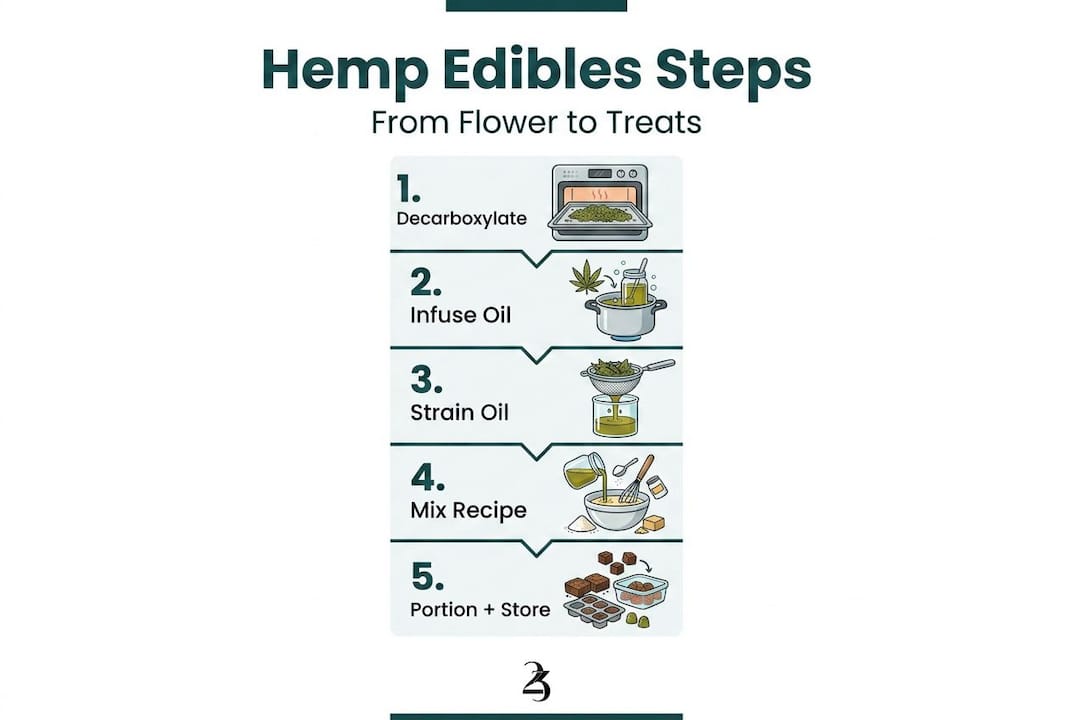 Infographic outlining hemp edibles process steps