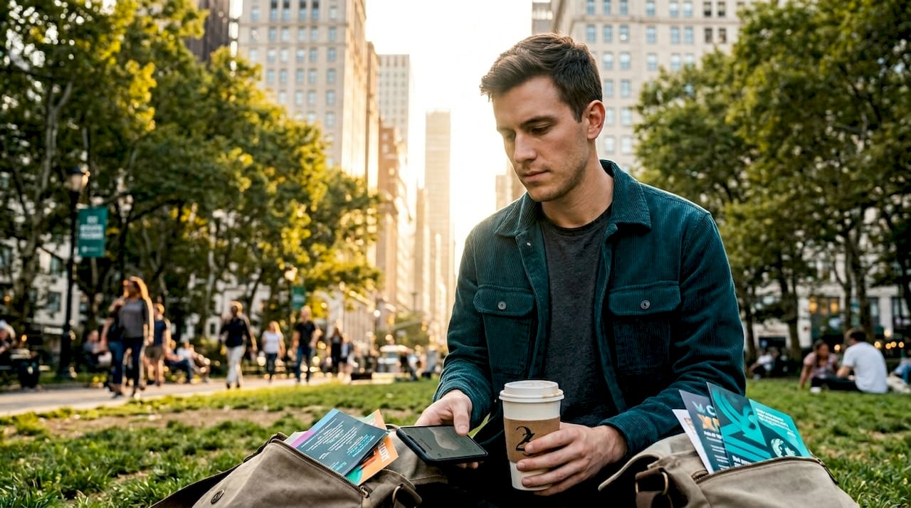 Man searching for trusted cannabis deals on phone