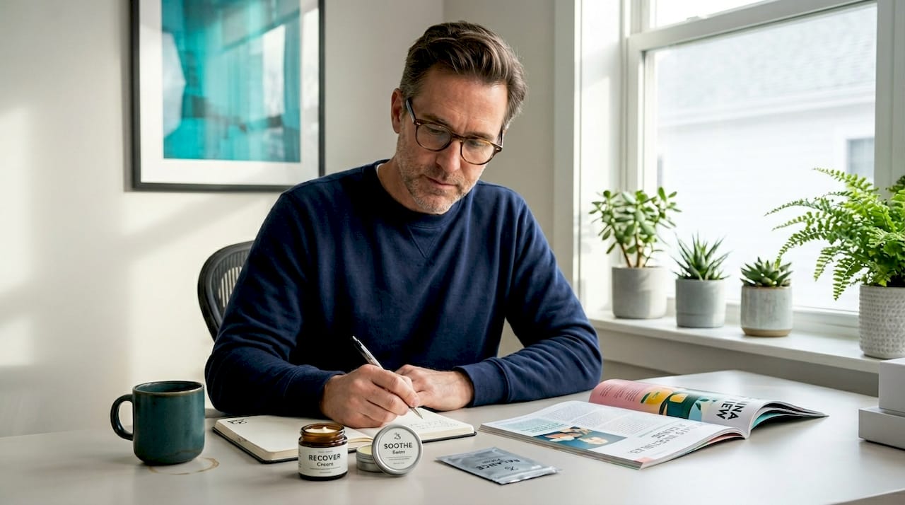 Man comparing cannabis topical products
