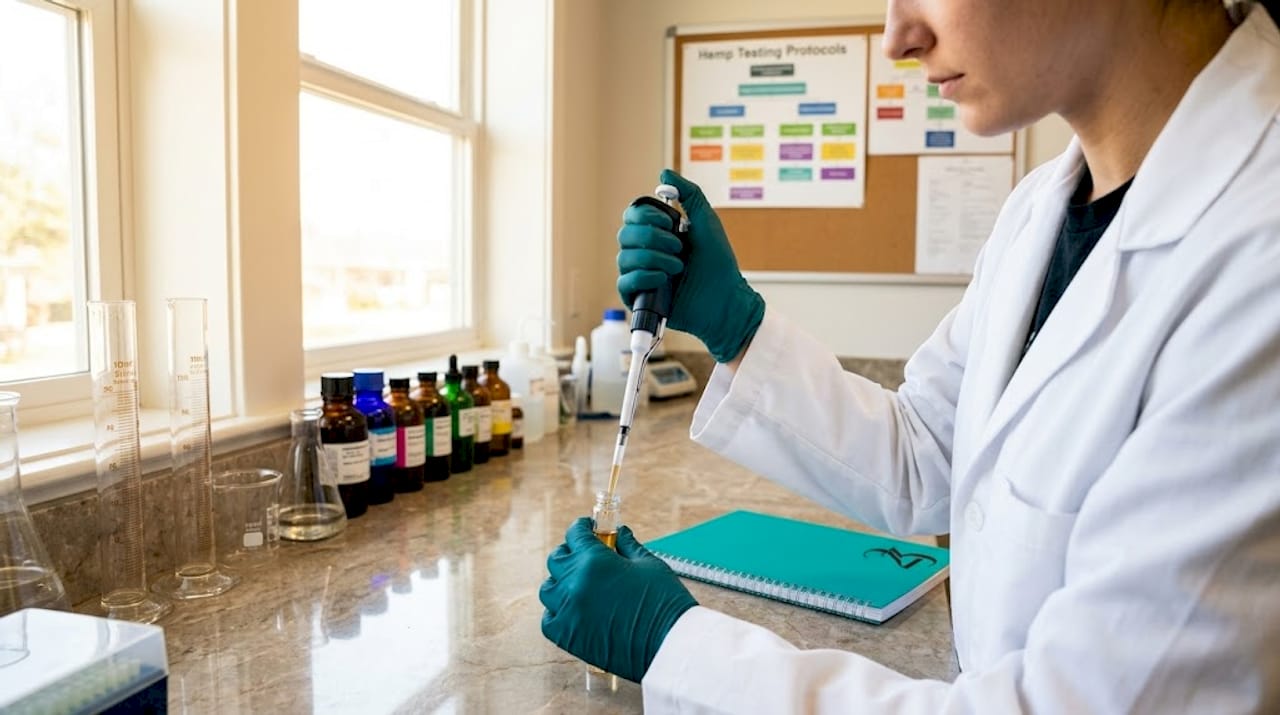 Lab preparing hemp cannabis oil for testing