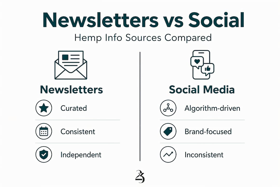 Infographic comparing hemp newsletters to social media sources
