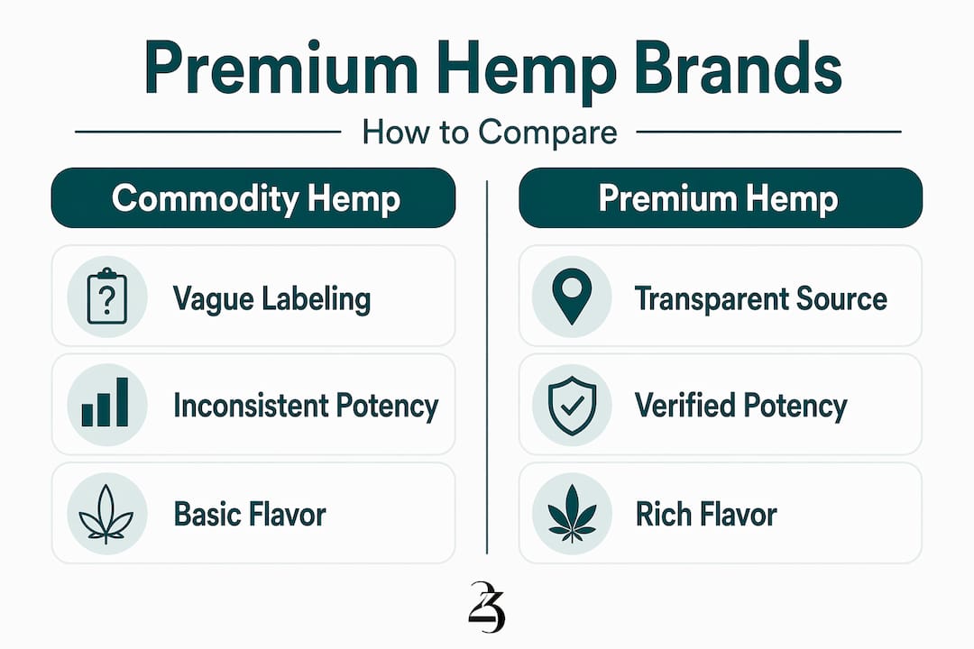 Infographic comparing commodity and premium hemp features