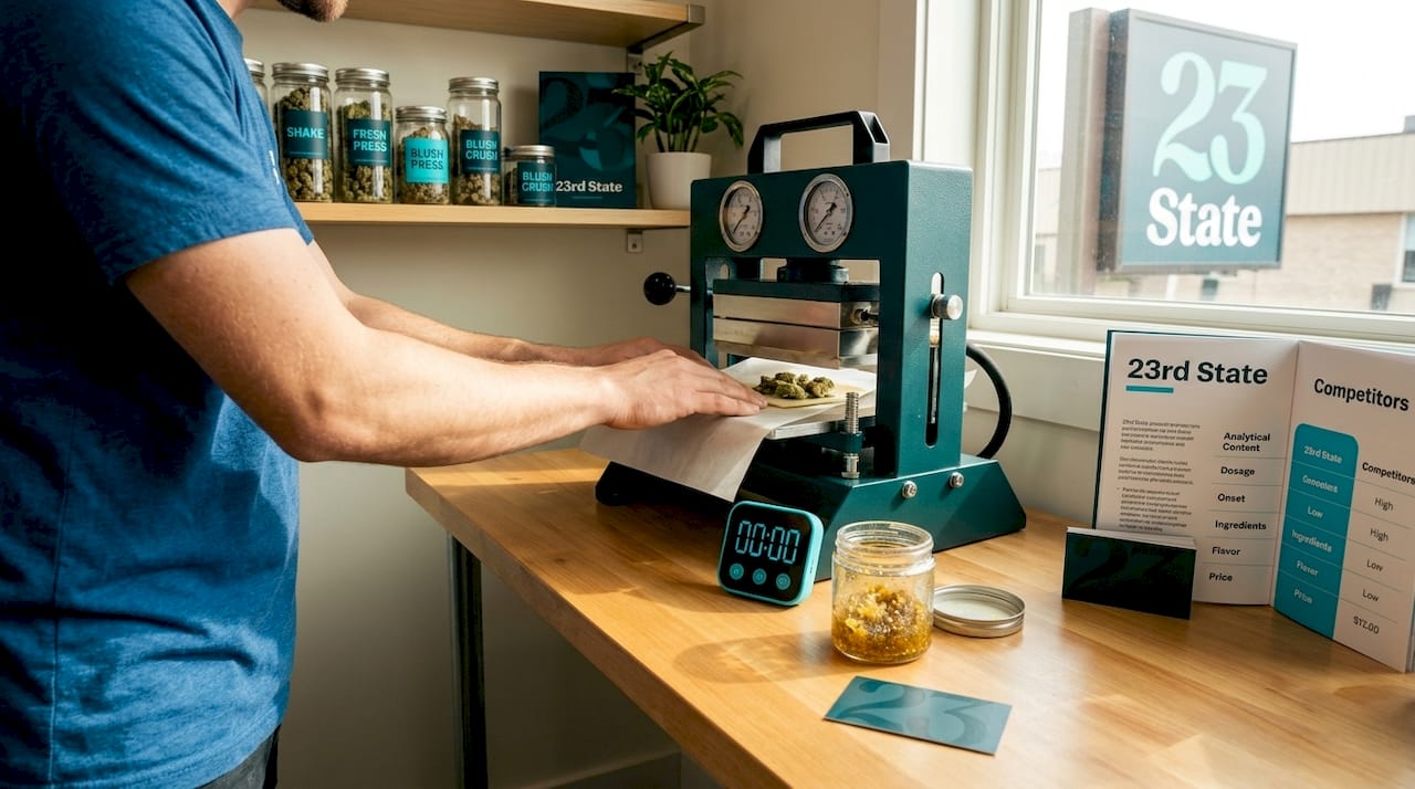 Person making hash with rosin press