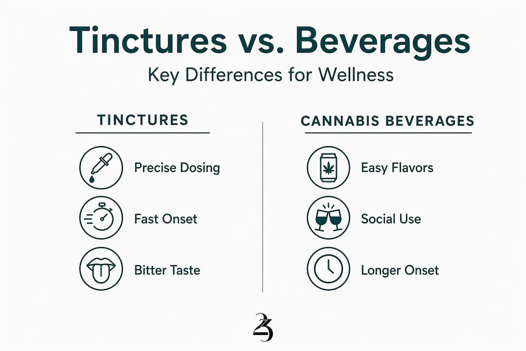 Infographic comparing tinctures and cannabis beverages