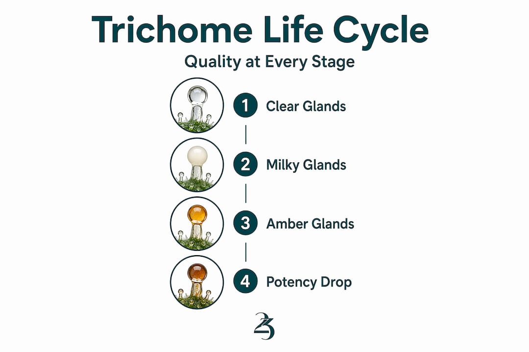 Infographic showing trichome color life cycle stages