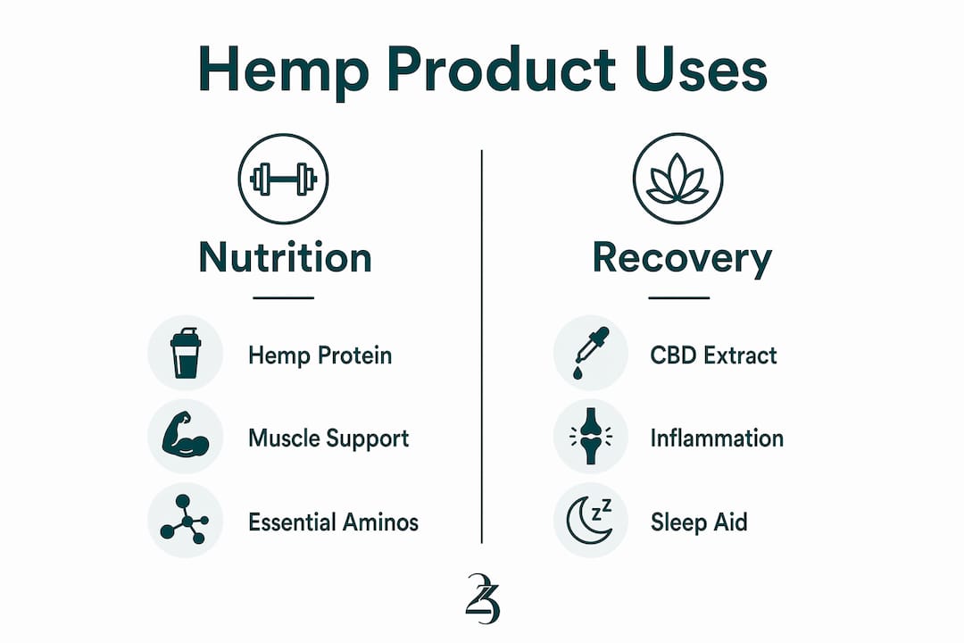 Infographic comparing hemp nutrition and recovery uses