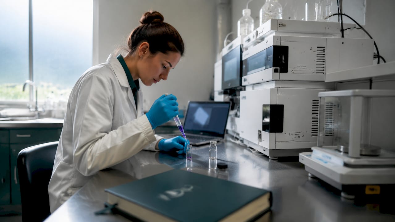 Lab technician testing THC levels in hemp extract