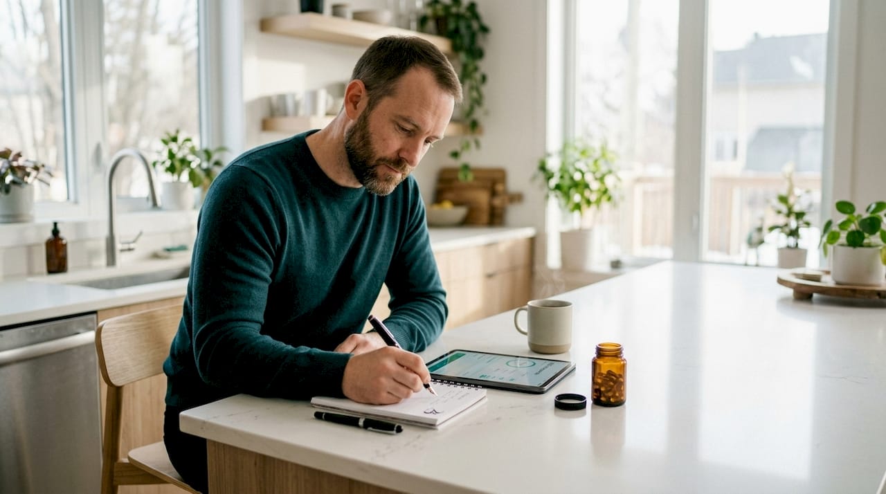 Hands logging CBD dosage on smartphone