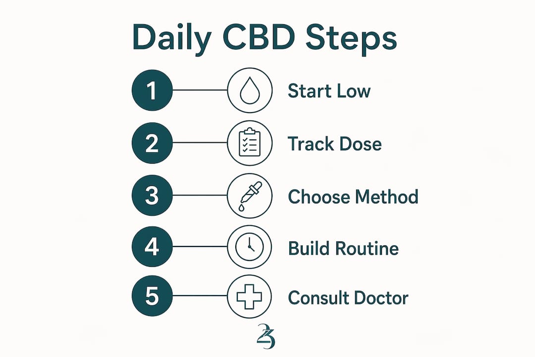 Infographic outlining steps for daily CBD use
