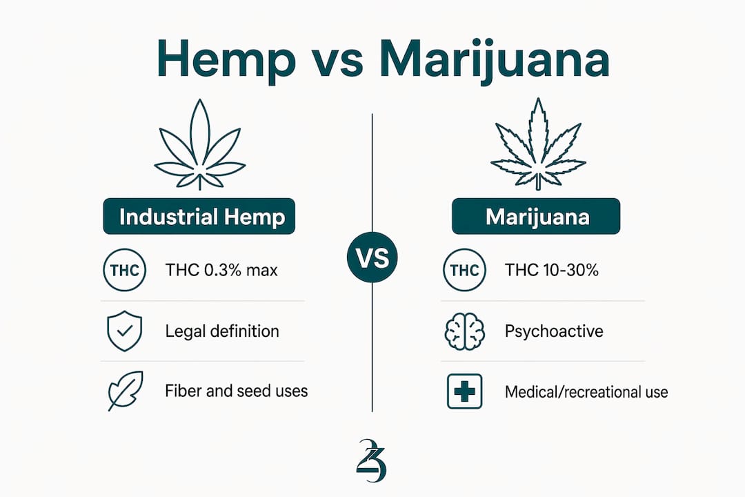 Infographic comparing industrial hemp and marijuana