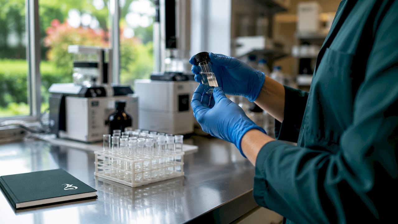 Lab technician handling cannabis potency sample
