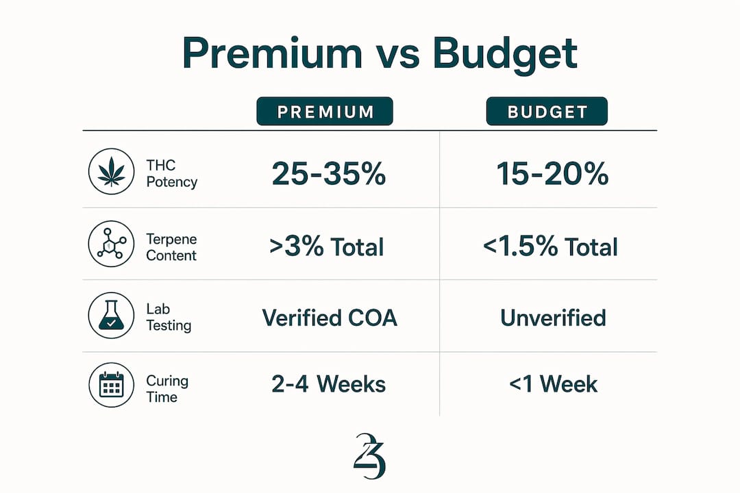 Infographic contrasting premium and budget cannabis quality