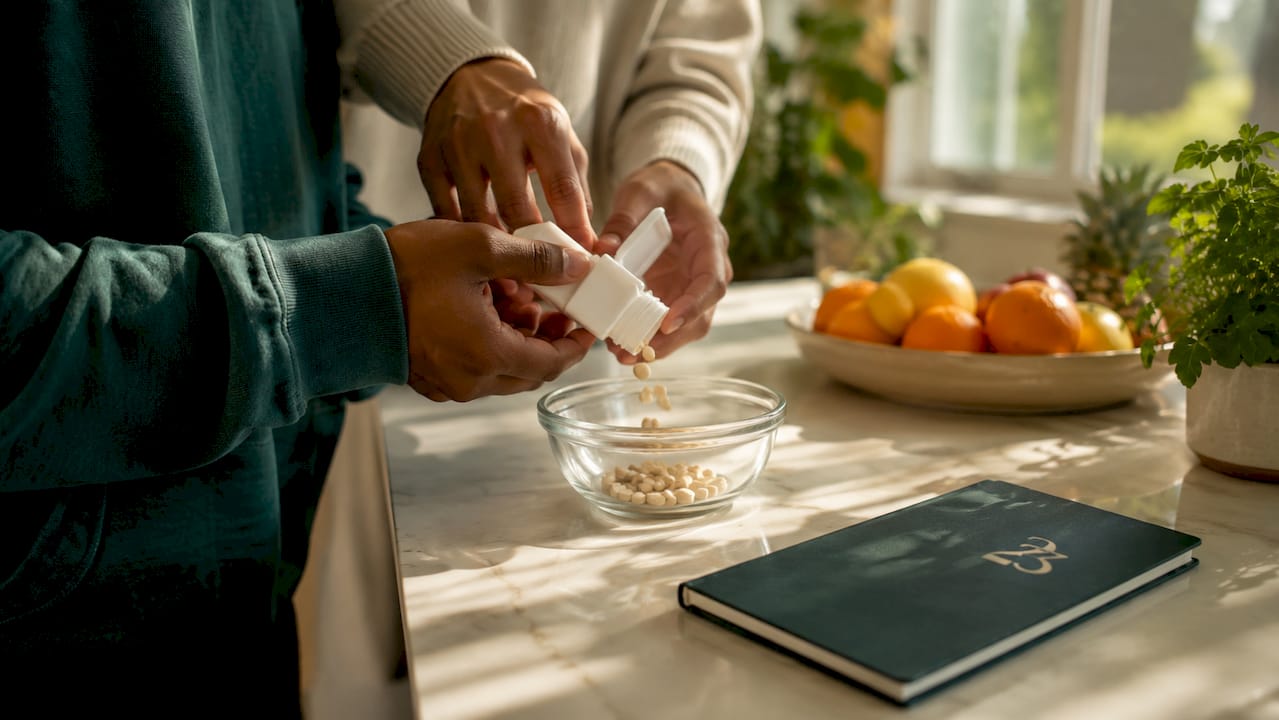 Hands holding cannabis edible pill organizer