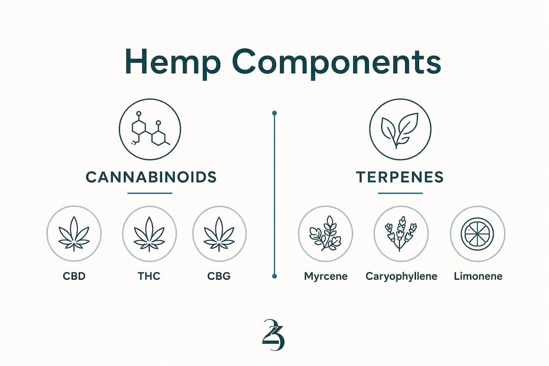Infographic contrasting cannabinoids and terpenes in hemp