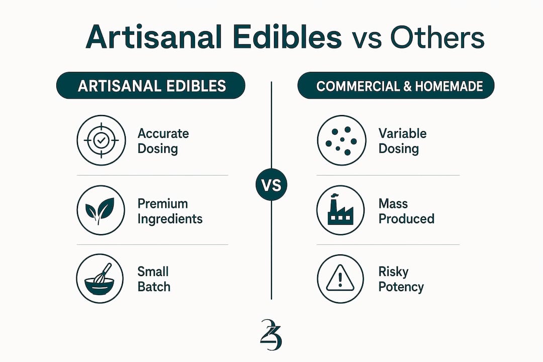 Infographic comparing artisanal edibles to commercial and homemade options