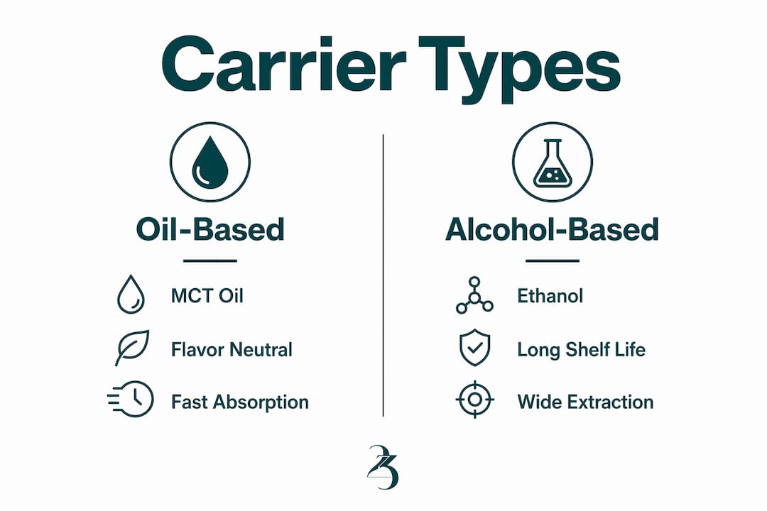 Infographic comparing oil-based and alcohol-based tincture carriers