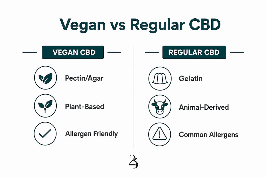 Infographic showing vegan and regular CBD ingredient comparison