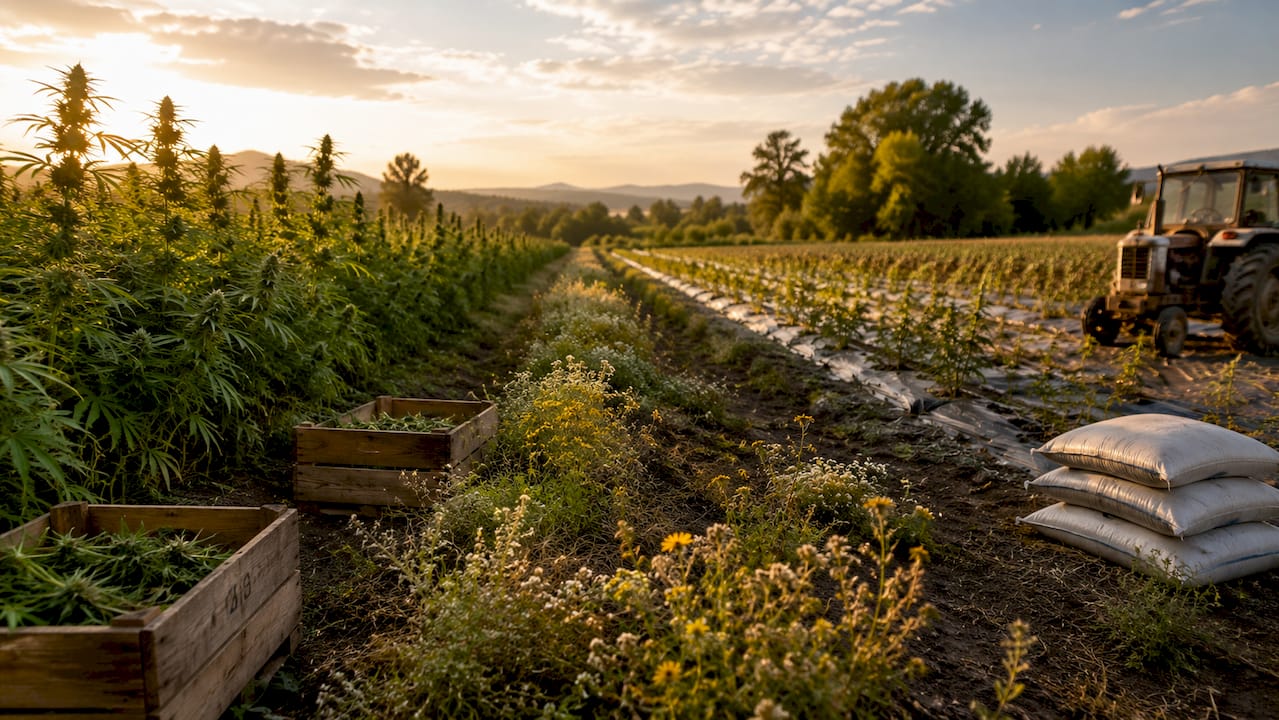 Organic and conventional hemp farm comparison outdoors