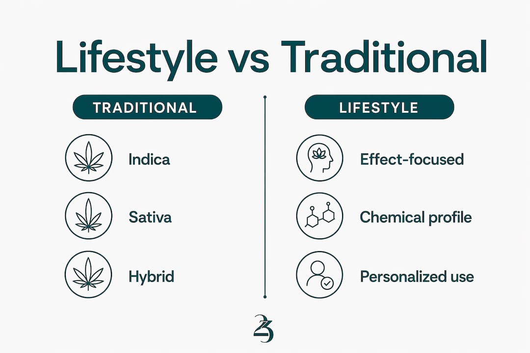 Infographic comparing lifestyle and traditional cannabis strains