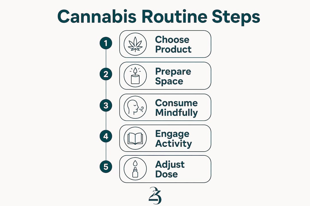 Infographic illustrating five-step cannabis routine