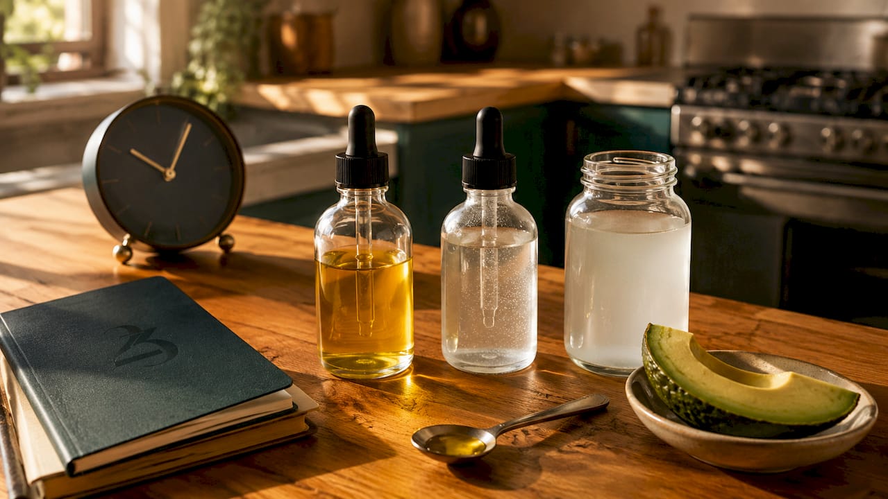 Close-up of infusion liquids with timing and food pairing