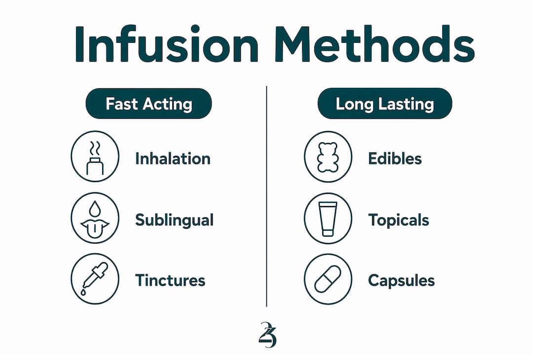 Infographic comparing fast acting and long lasting infusion methods