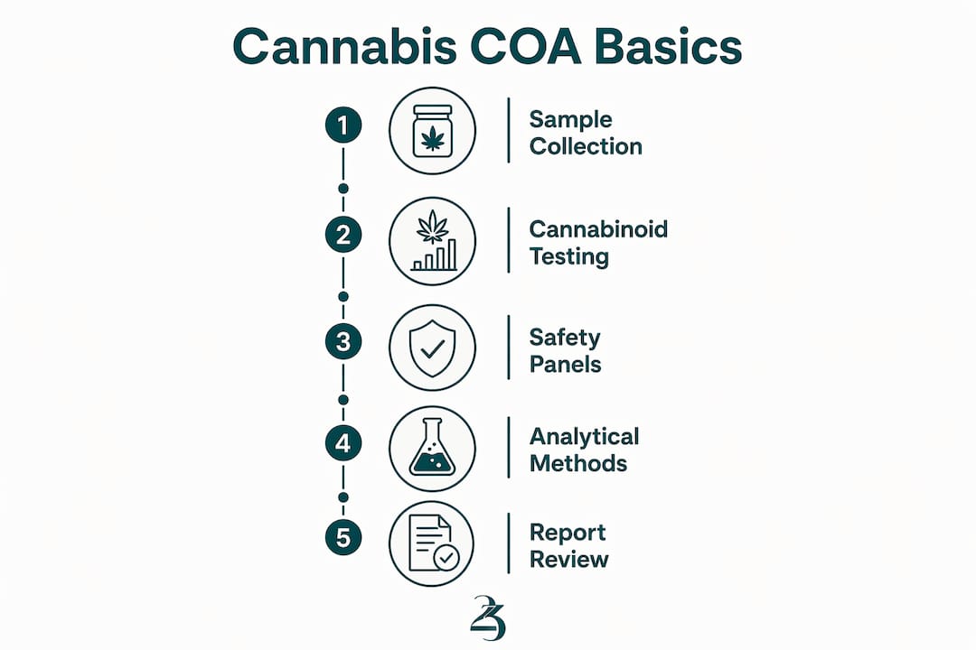 Infographic illustrating cannabis COA report steps