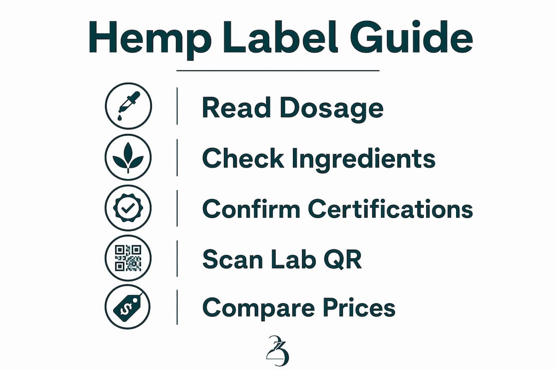 Infographic showing hemp packaging label reading steps