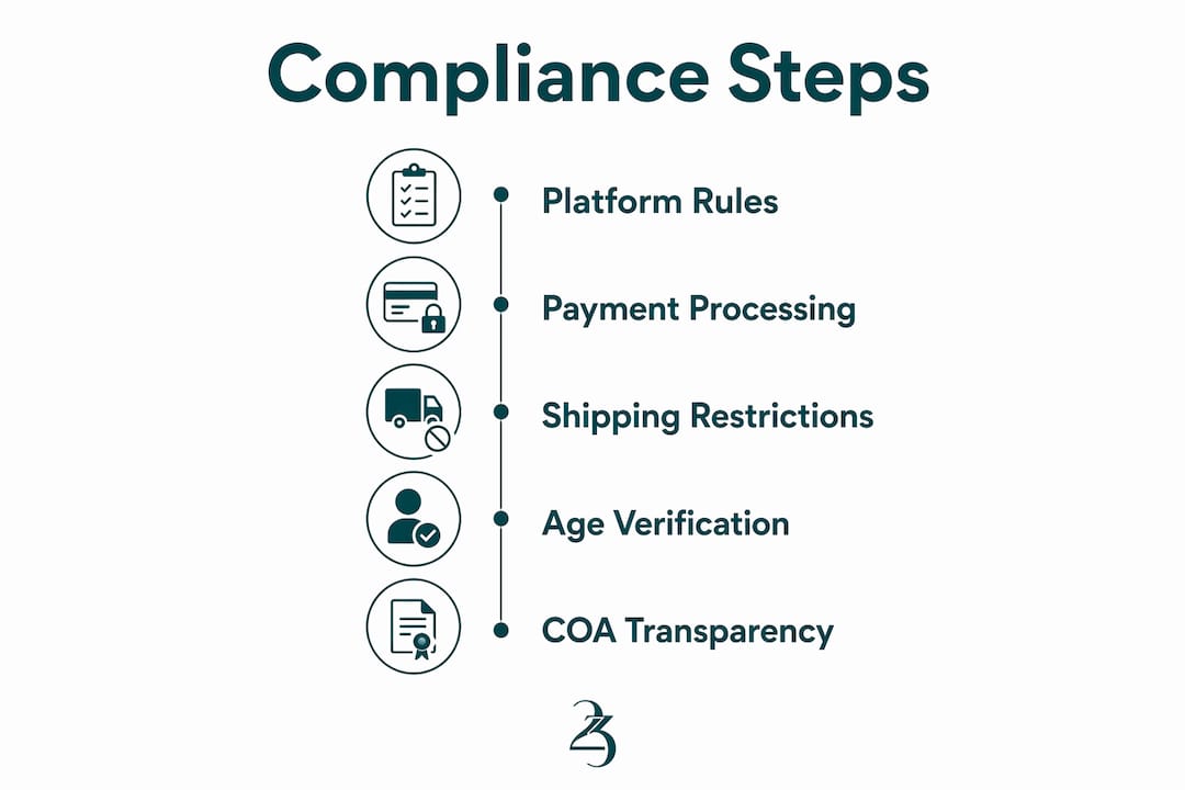 Infographic illustrating hemp e-commerce compliance steps
