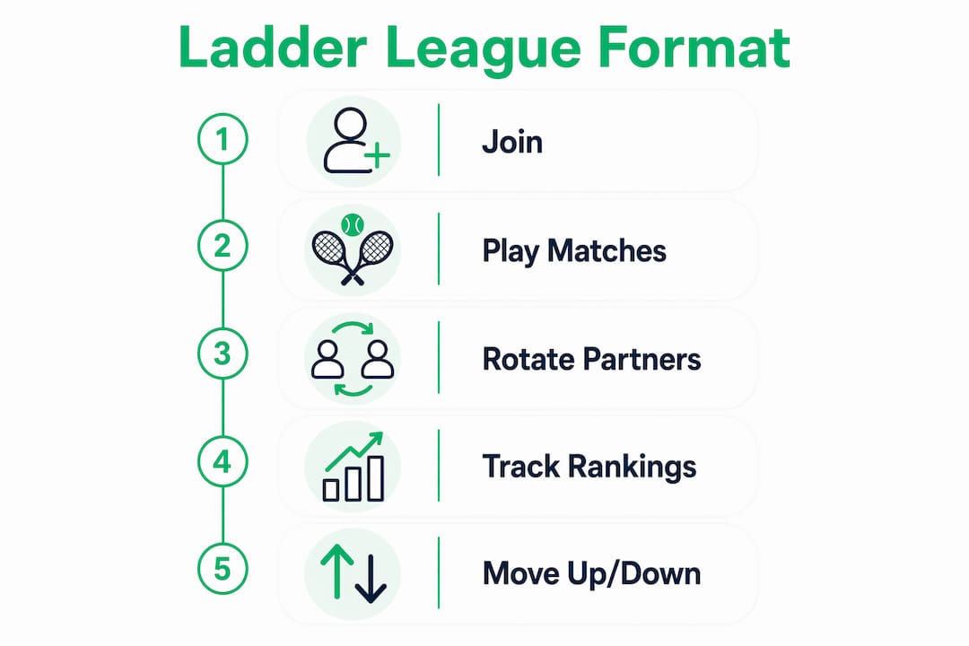 Infographic illustrating pickleball ladder league process