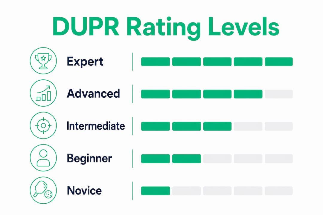 Infographic showing DUPR rating levels hierarchy
