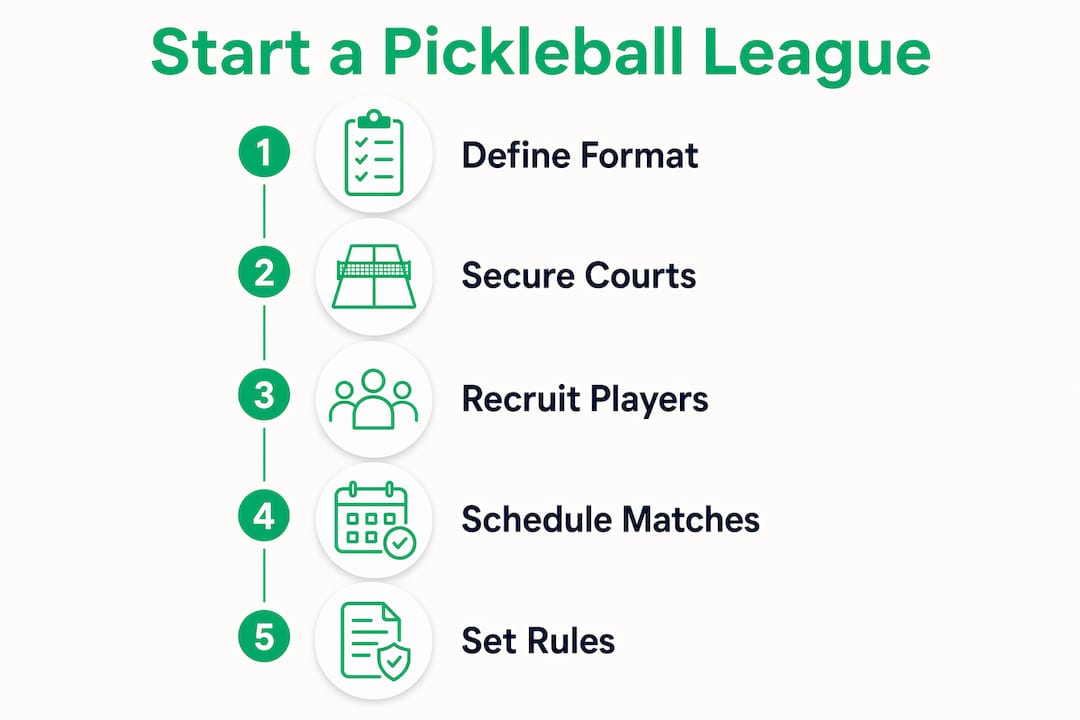 Infographic illustrating pickleball league setup steps