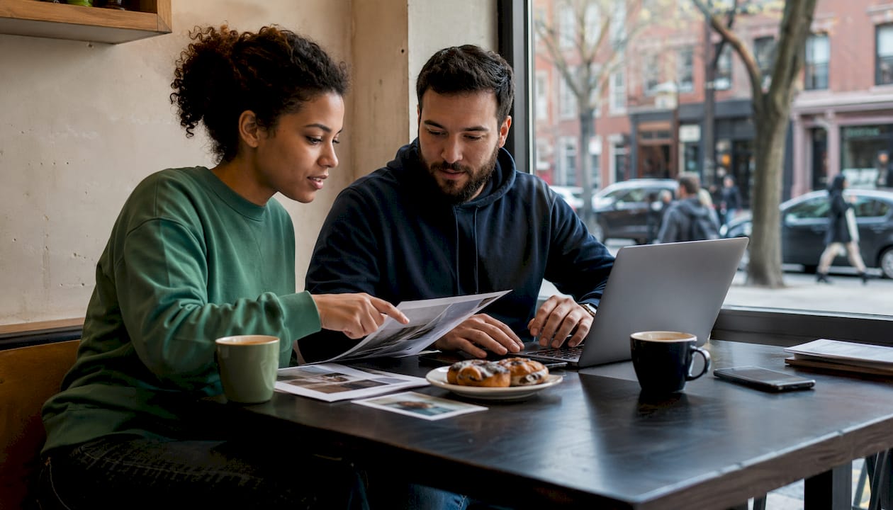 Two league organizers reviewing software alternatives