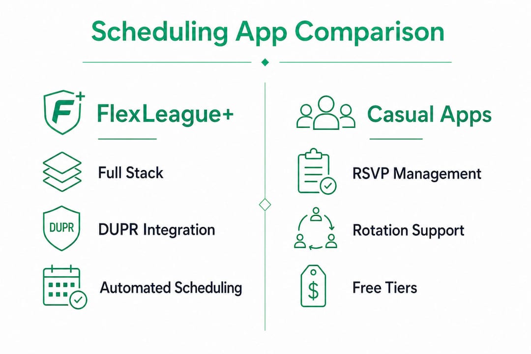 Infographic comparing features of pickleball scheduling apps