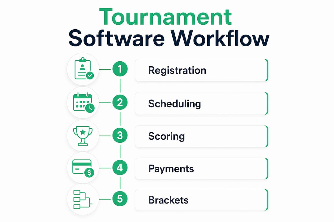 Infographic illustrating tournament software workflow steps