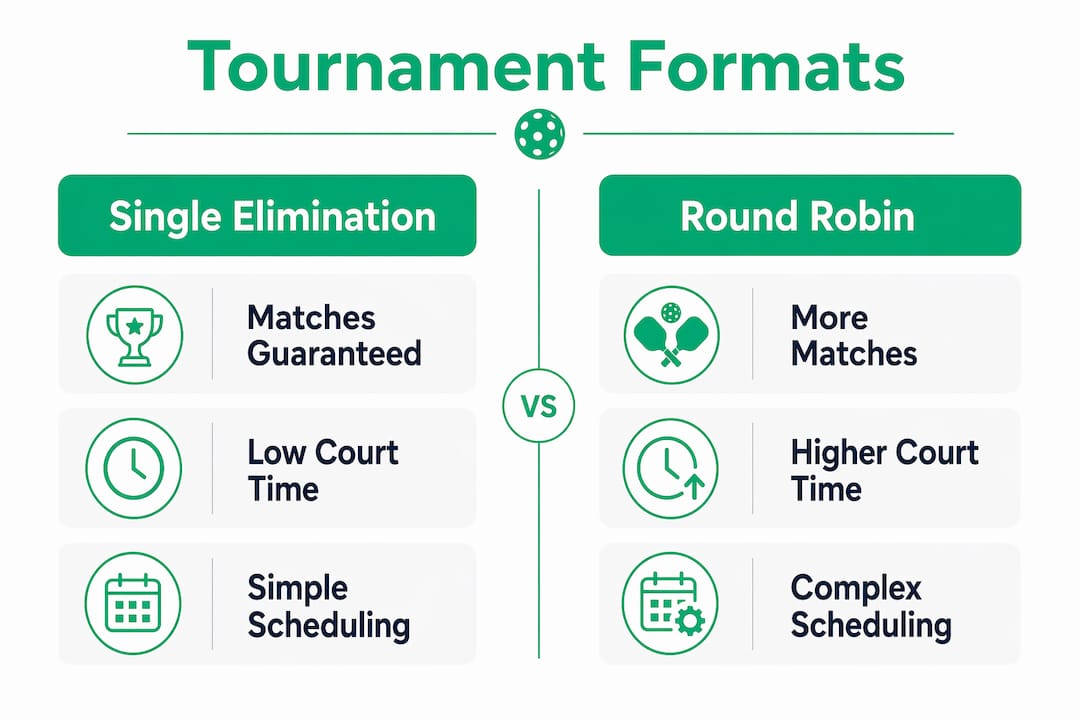 Infographic comparing pickleball tournament formats