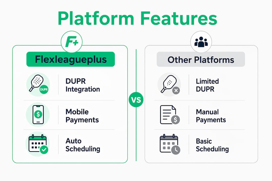 Infographic comparing features of pickleball league platforms