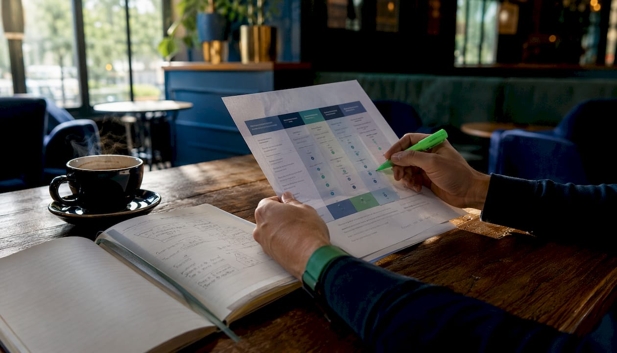 Hands reviewing pickleball tournament software chart